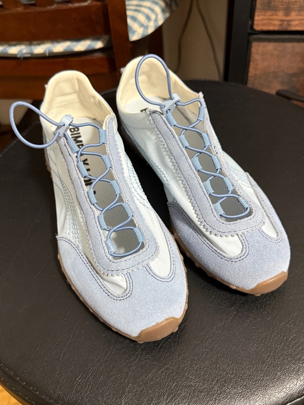 Women’s Light Blue Suede & Leather Slip-On Sneakers with Bungee Lacing